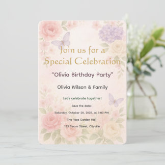 Carte d'invitation Jardin Floral Aquarelle Pastel