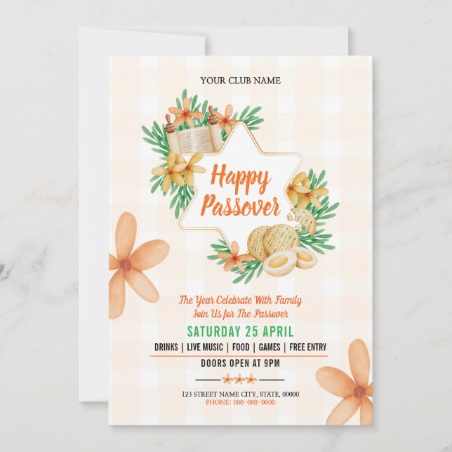 Carte d'invitation joyeuse Pâque juive (Devant)