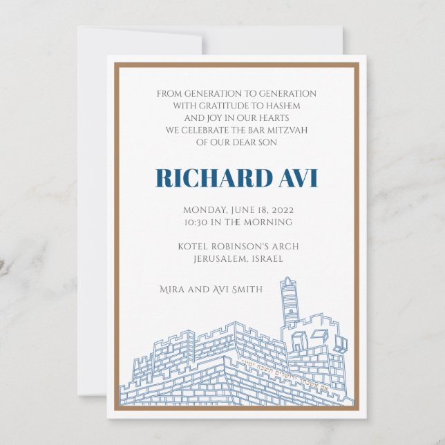 Carte d'invitation Joyeux Jerusalem Bar Mitzvah (Devant)