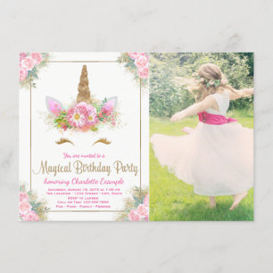 Carte d'invitation Licorne Anniversaire Fille avec