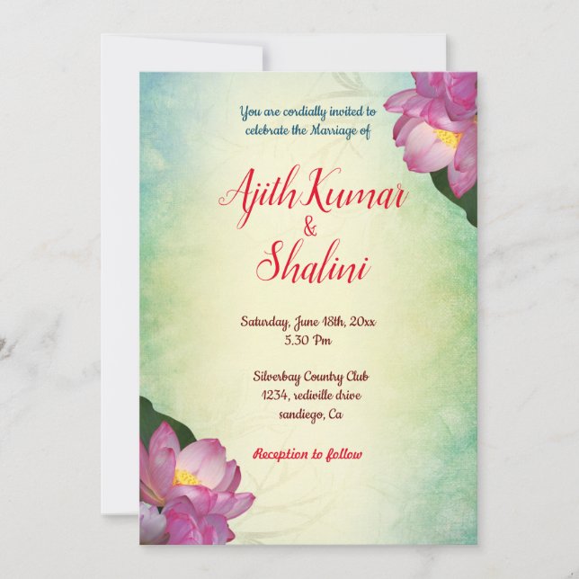 Carte d'invitation Lotus water color (Devant)