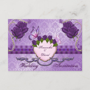 Carte d'invitation Mariage damassé Rose Purple