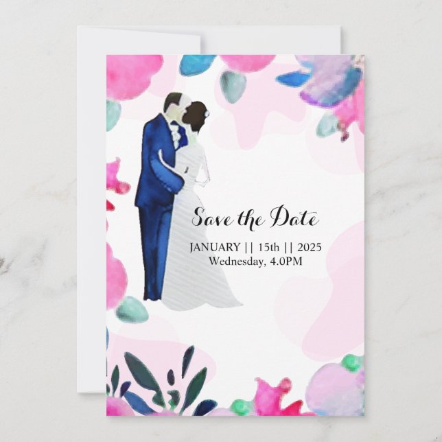 Carte d'invitation mariage florale enregistrer la  (Dos)