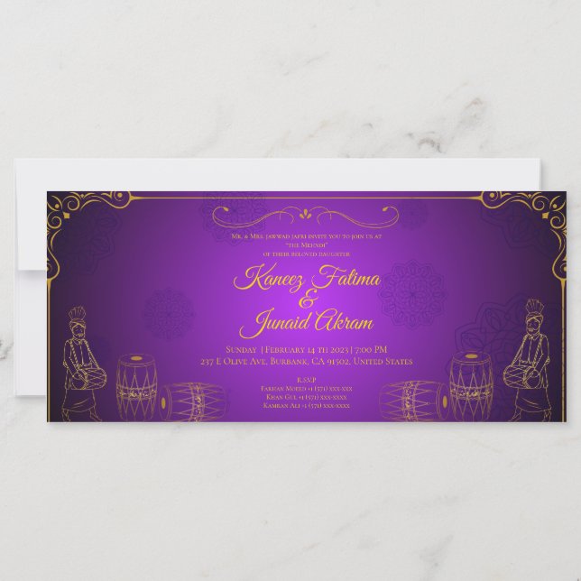 Carte d'invitation Mehndi (Dos)
