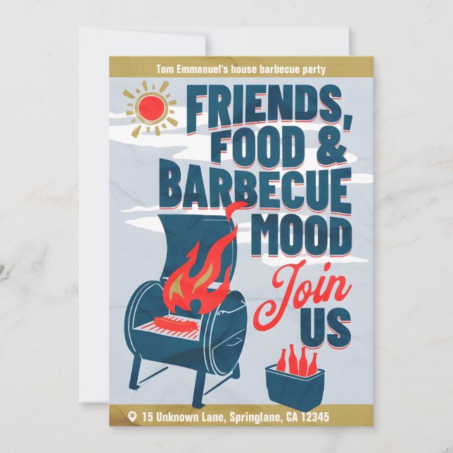 Carte d'invitation minimaliste moderne barbecue (Devant)
