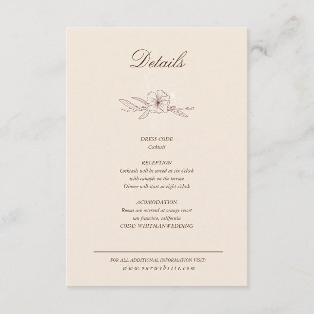 Carte d'invitation moderne avec détails floraux en (Devant)