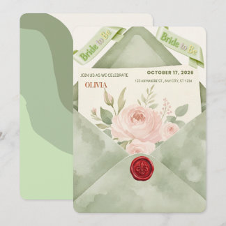 Carte d'invitation modifiable Vert Sauge Mariée à 