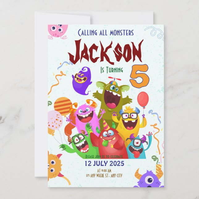 Carte d'invitation Monster Editable Anniversaire (Devant)