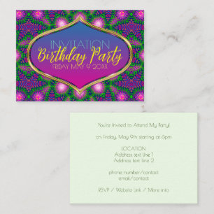Carte d'Invitation Motif tribal rose vert violet