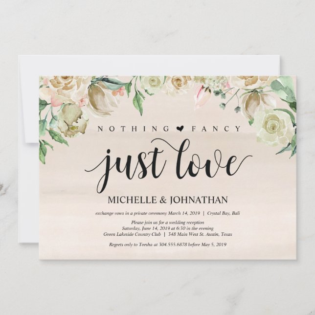 Carte d'invitation Neutral Spring Elopement (Devant)
