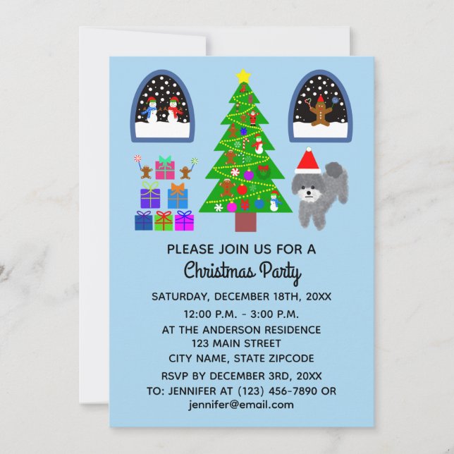 Carte d'invitation Noël de caniche gris #4-2 (Devant)
