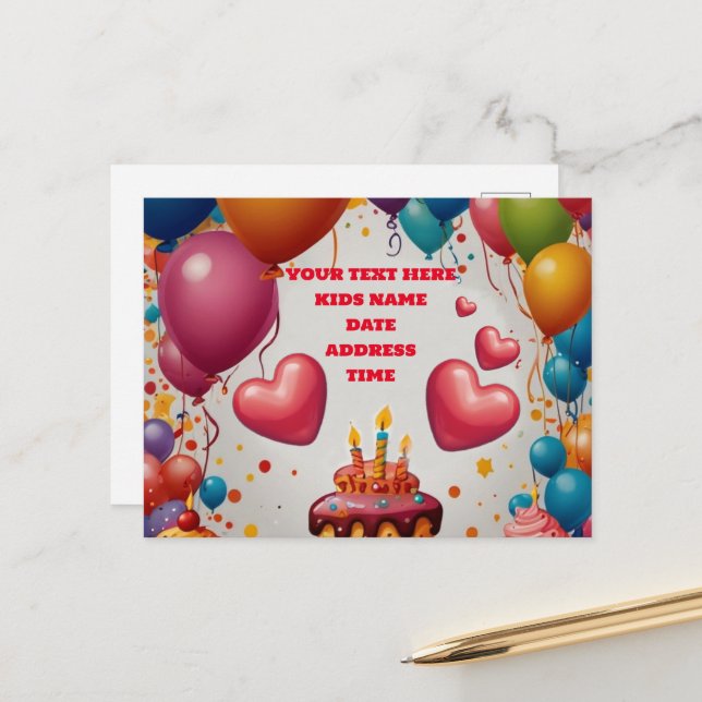 Carte d'invitation personnalisée pour anniversaire (Devant/Arrière en situation)