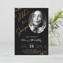 Carte d'invitation photo Black Gold pour anniversa
