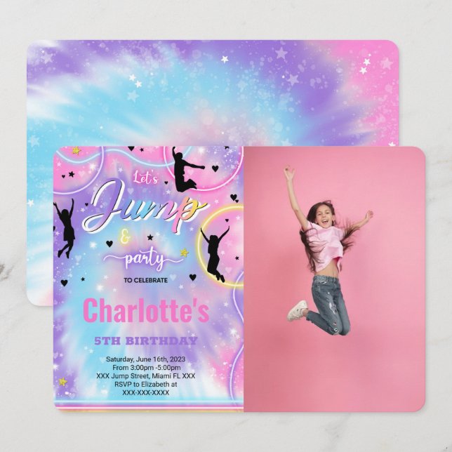 Carte d'invitation photo d'anniversaire Jump (Devant / Derrière)