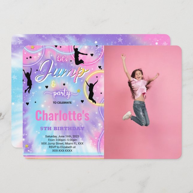 Carte d'invitation photo d'anniversaire saut (Devant / Derrière)