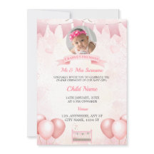 Carte d'invitation photo pour bébé berceau rose