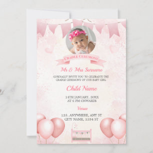 Carte d'invitation photo pour bébé berceau rose
