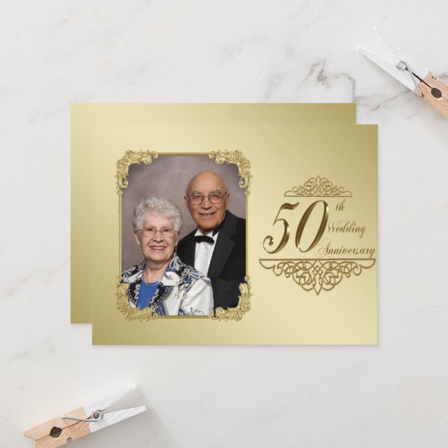 Carte d'invitation photo pour les 50 ans de mariag (Devant/Arrière en situation)
