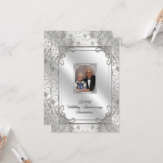 Carte d'invitation photo pour les 60 ans de mariag (Devant/Arrière en situation)