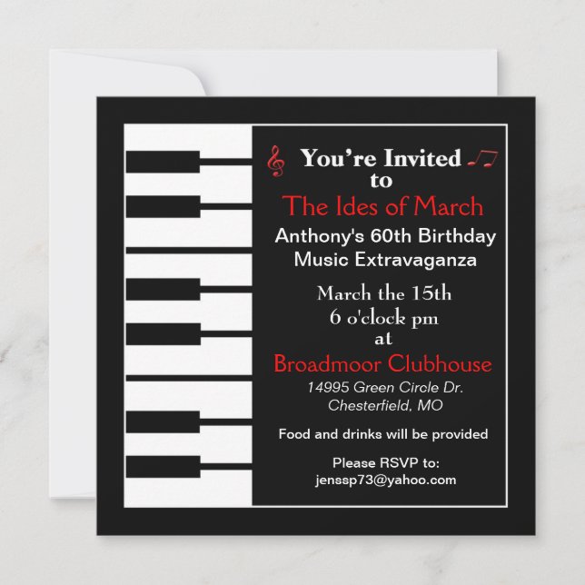 Carte d'invitation Piano note (Devant)