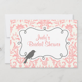 Carte d'invitation Pink Damask & Bird Bridal Showe