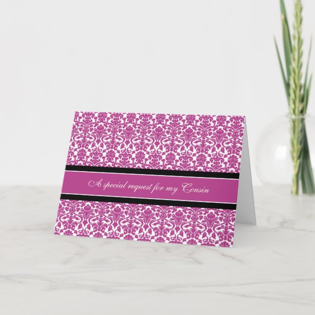 Carte d'invitation Pink Damask Cousin Bridesmaid (Devant)