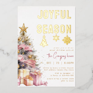 Carte d'invitation Pink & Gold Christmas Foil