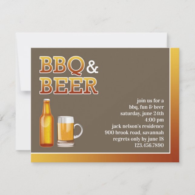 Carte d'invitation plate pour fête BBQ & Bière (Devant)