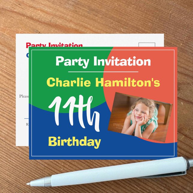 Carte d'invitation pour 11e anniversaire avec phot (Créateur téléchargé)