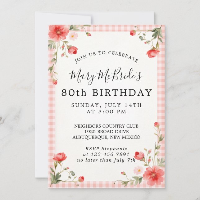 Carte d'invitation pour 80e anniversaire (Devant)