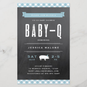 Carte d'invitation pour Baby Shower BBQ Bébé Bleu 