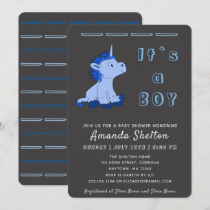 Carte d'invitation pour Baby Shower garçon Licorne