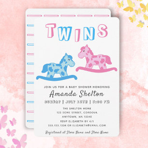 Carte d'invitation pour Baby Shower Jumeaux Cheval