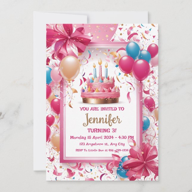 Carte d'invitation pour enfants (fille) (Devant)