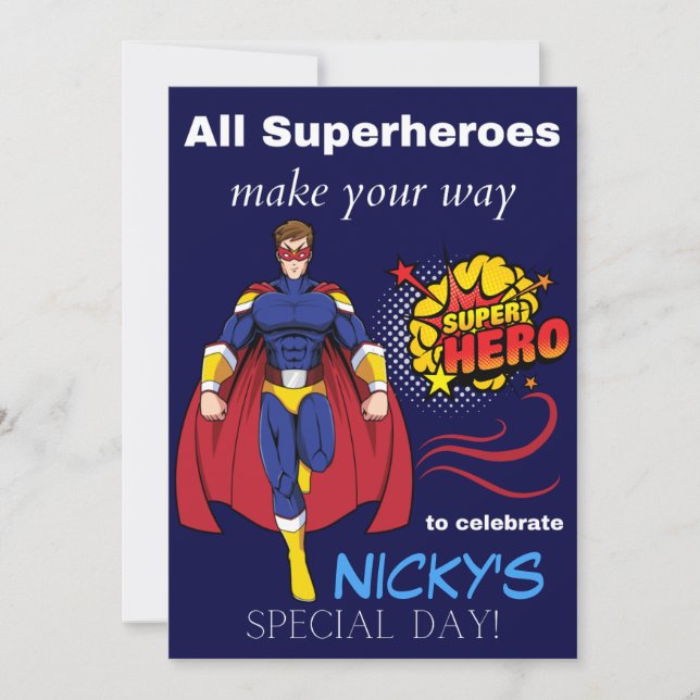 Carte d'invitation pour enfants Superhero (Devant)