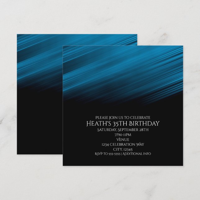 Carte d'invitation pour fête d'anniversaire Blue & (Devant / Derrière)