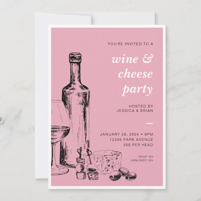 Carte d'invitation pour fête de vin et fromage pou (Devant)