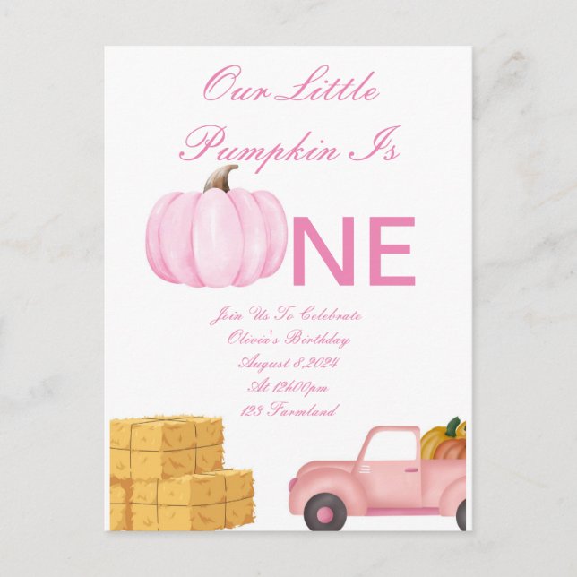 carte d'invitation pour fille d'un an (Devant)