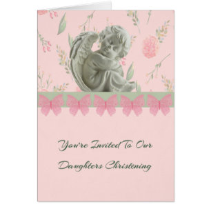 Carte d'invitation pour filles Christening en rose