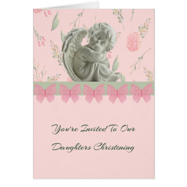 Carte d'invitation pour filles Christening en rose (Devant)
