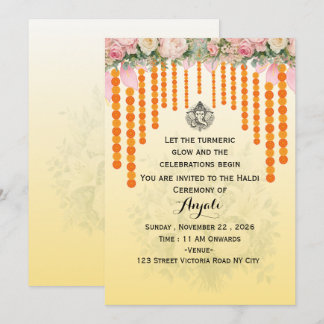 Carte d'invitation pour la cérémonie Haldi de mari