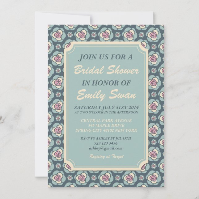Carte d'invitation pour la douche nuptiale Rose vi (Devant)