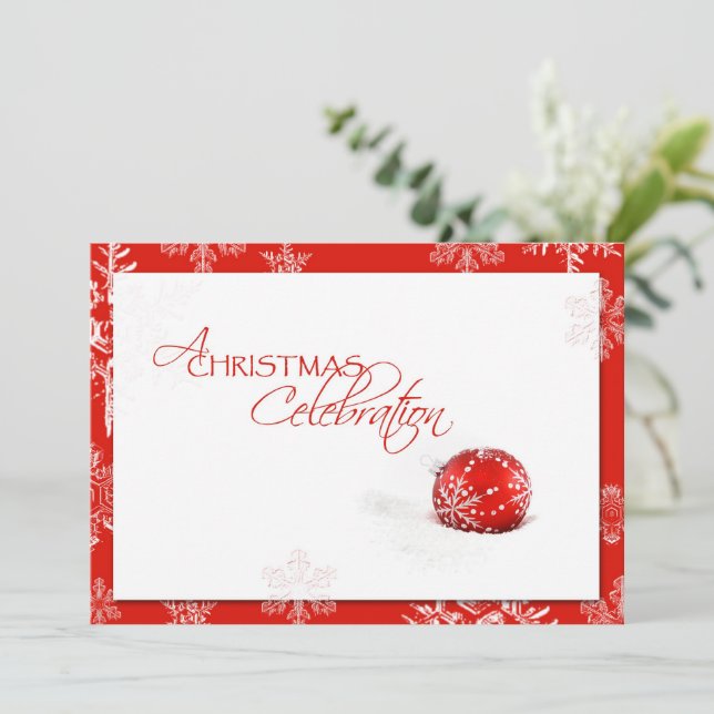 Carte d'invitation pour la fête de Noël rouge et b (Debout devant)