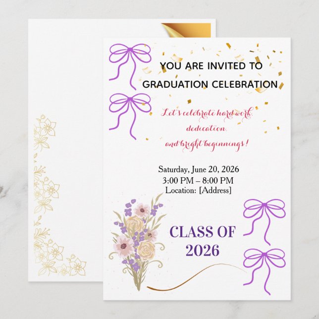 Carte d'invitation pour la fête de remise des dipl (Devant / Derrière)