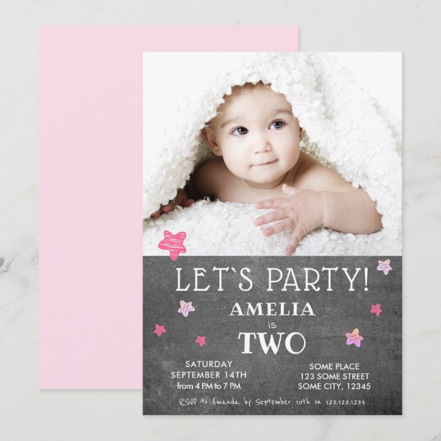 Carte d'invitation pour la fête du 2e anniversaire (Devant / Derrière)