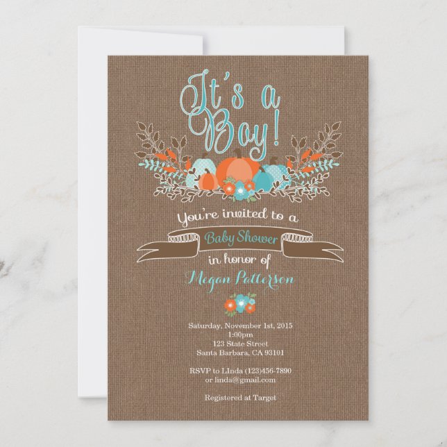 Carte d'invitation pour la fête prénatale de bébé  (Devant)