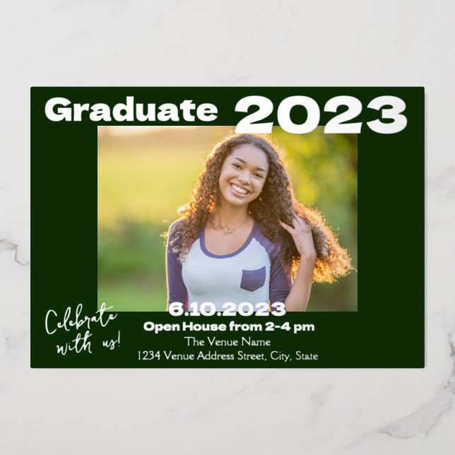 Carte d'invitation pour la graduation photo verte  (Recto)