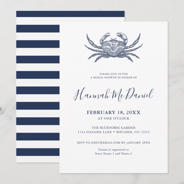 Carte d'invitation pour la nuptiale de crabe de la (Devant / Derrière)