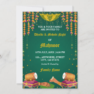 Carte d'invitation pour la soirée Dholki et Mehndi