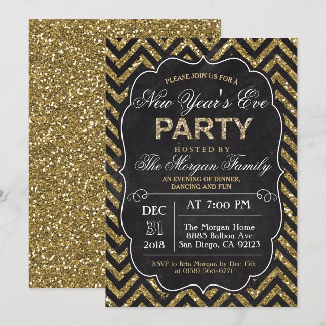 Carte d'invitation pour la soirée du Nouvel An ave (Devant / Derrière)